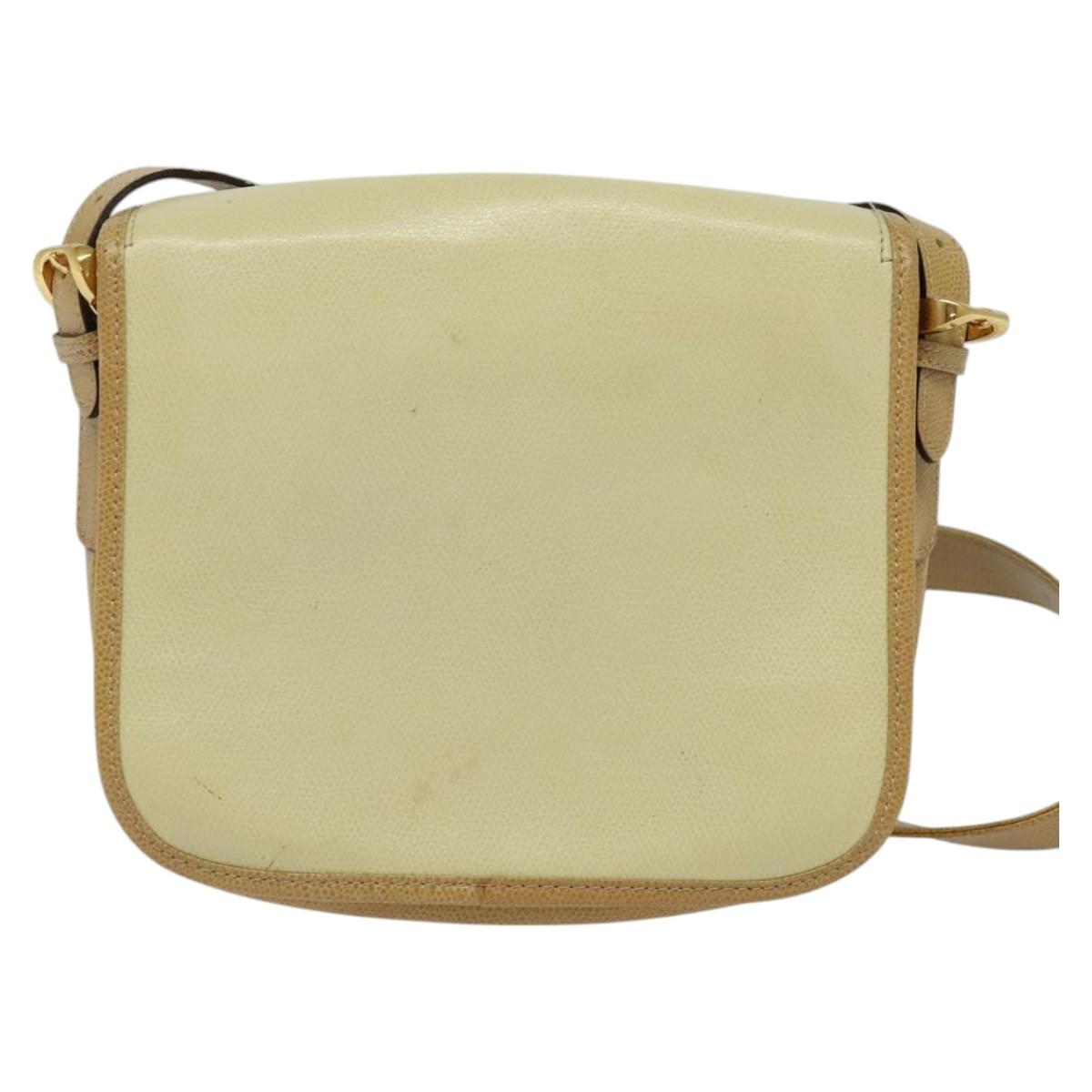 LOEWE Anagram Shoulder Bag Leather Beige Brown gold Auth 117638