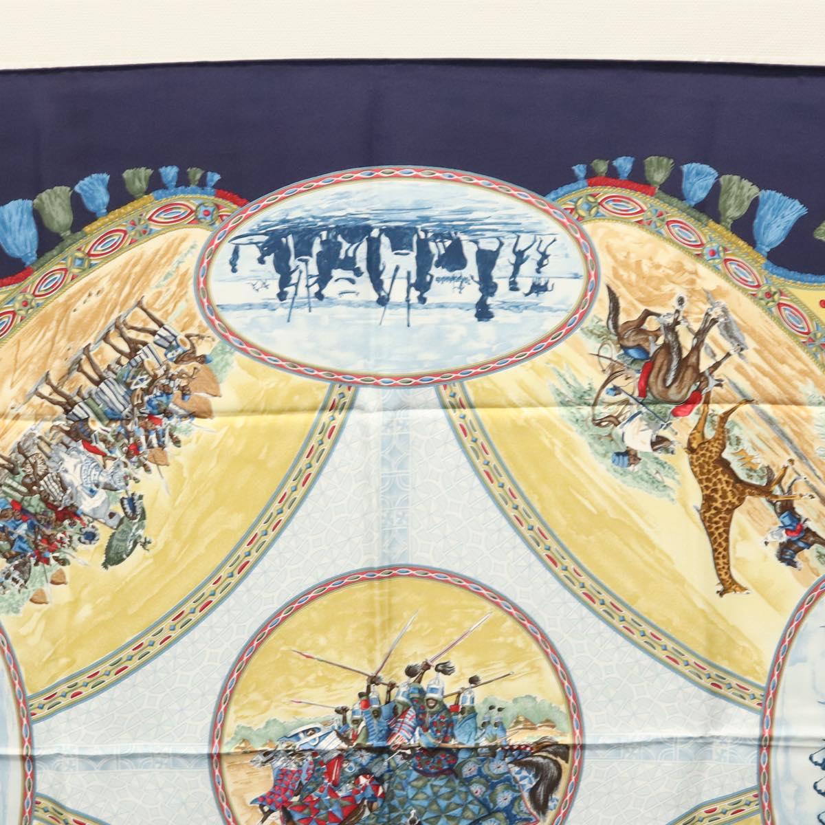 HERMES Carre 90 Scarf CAVALIERS PEULS Silk Navy Auth 117653