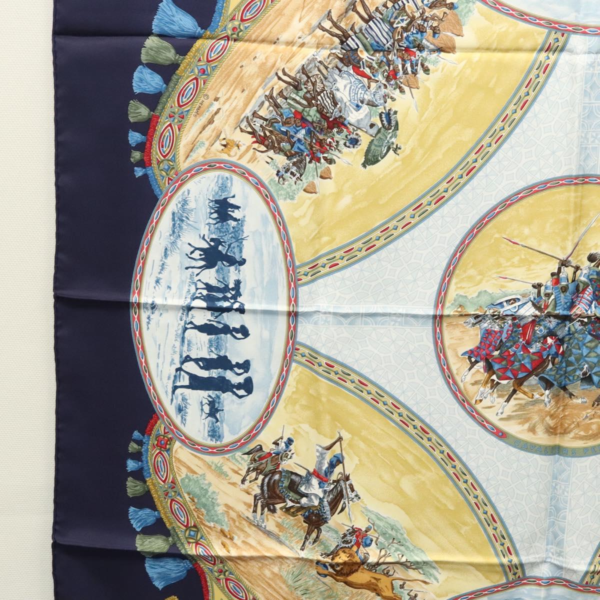 HERMES Carre 90 Scarf CAVALIERS PEULS Silk Navy Auth 117653