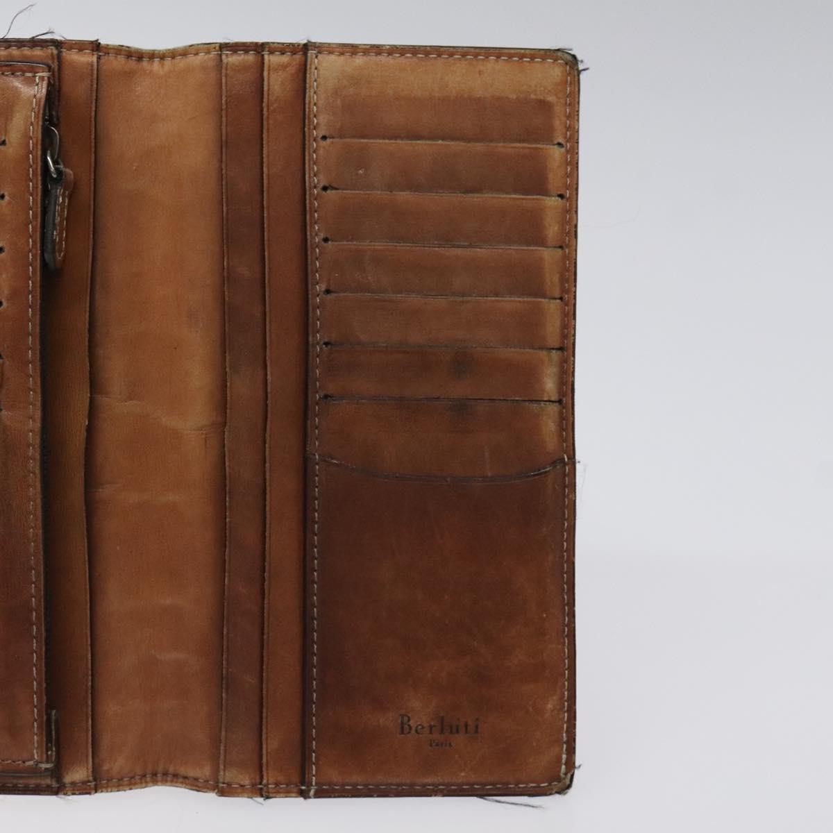 Berluti Calligraphy Long Wallet Leather Brown Auth 117665