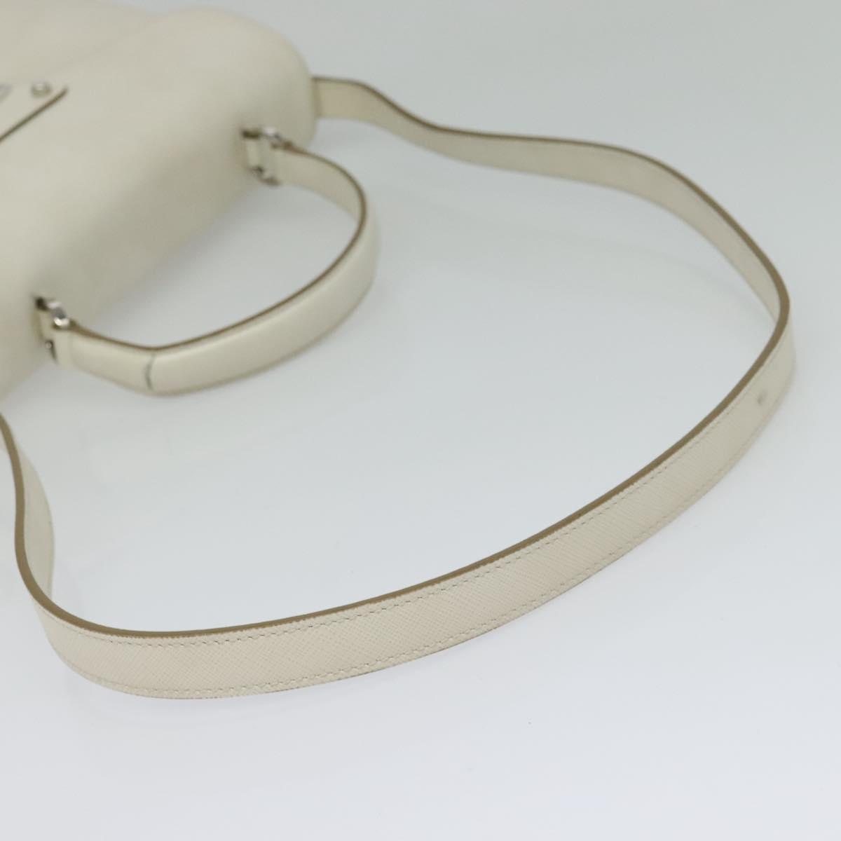 Salvatore Ferragamo Gancini Hand Bag Leather 2way White Silver Auth 117671