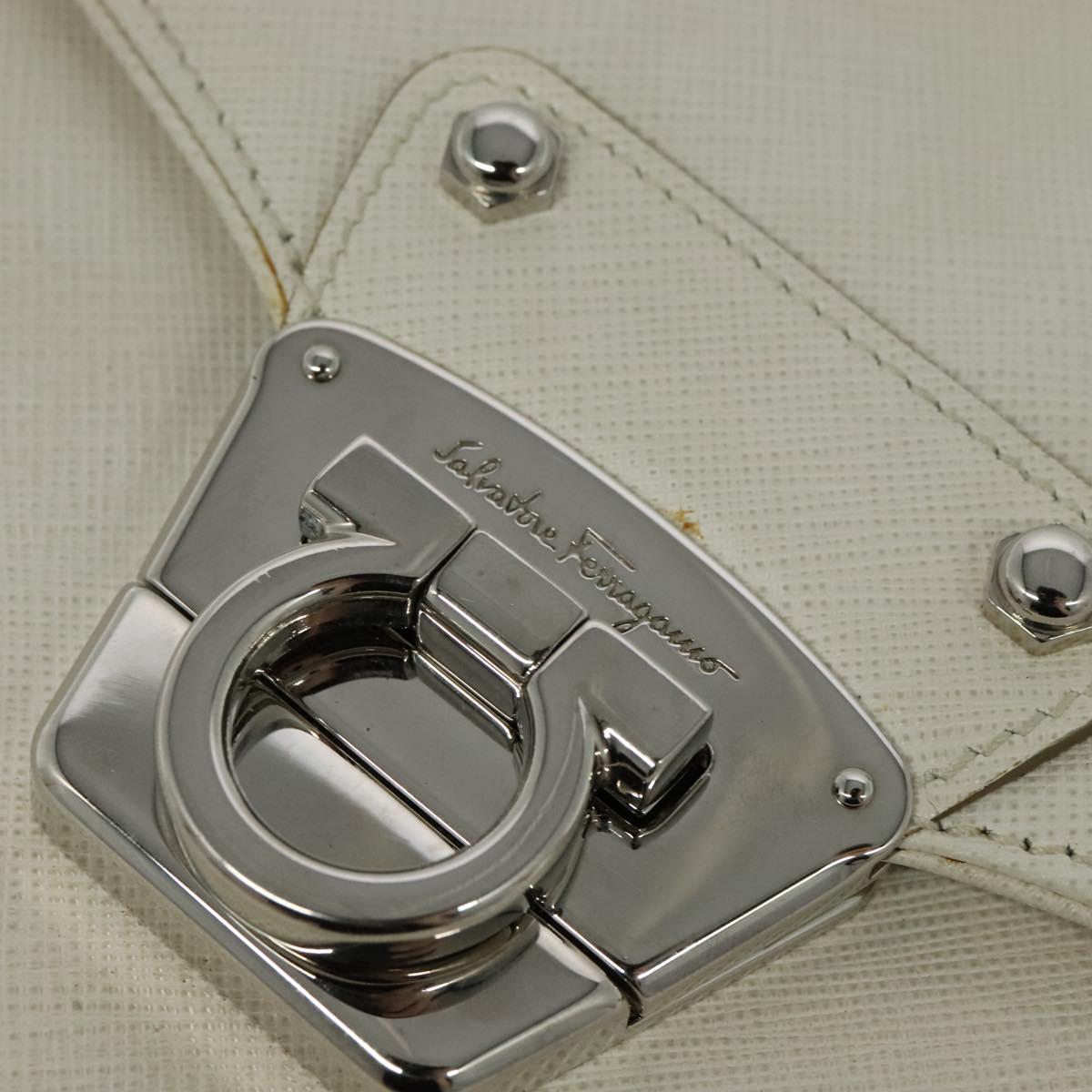 Salvatore Ferragamo Gancini Hand Bag Leather 2way White Silver Auth 117671