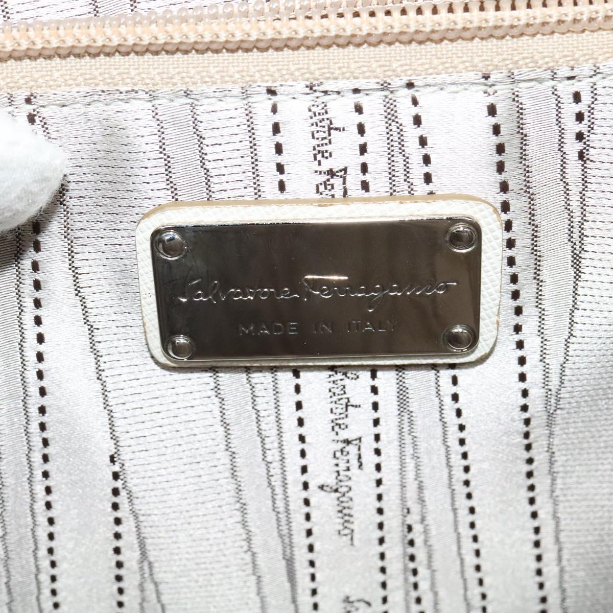Salvatore Ferragamo Gancini Hand Bag Leather 2way White Silver Auth 117671