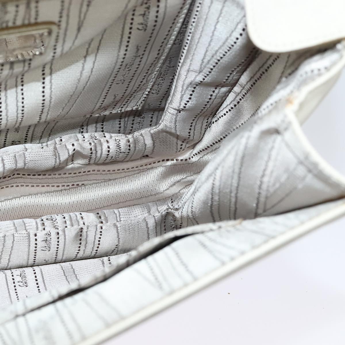 Salvatore Ferragamo Gancini Hand Bag Leather 2way White Silver Auth 117671