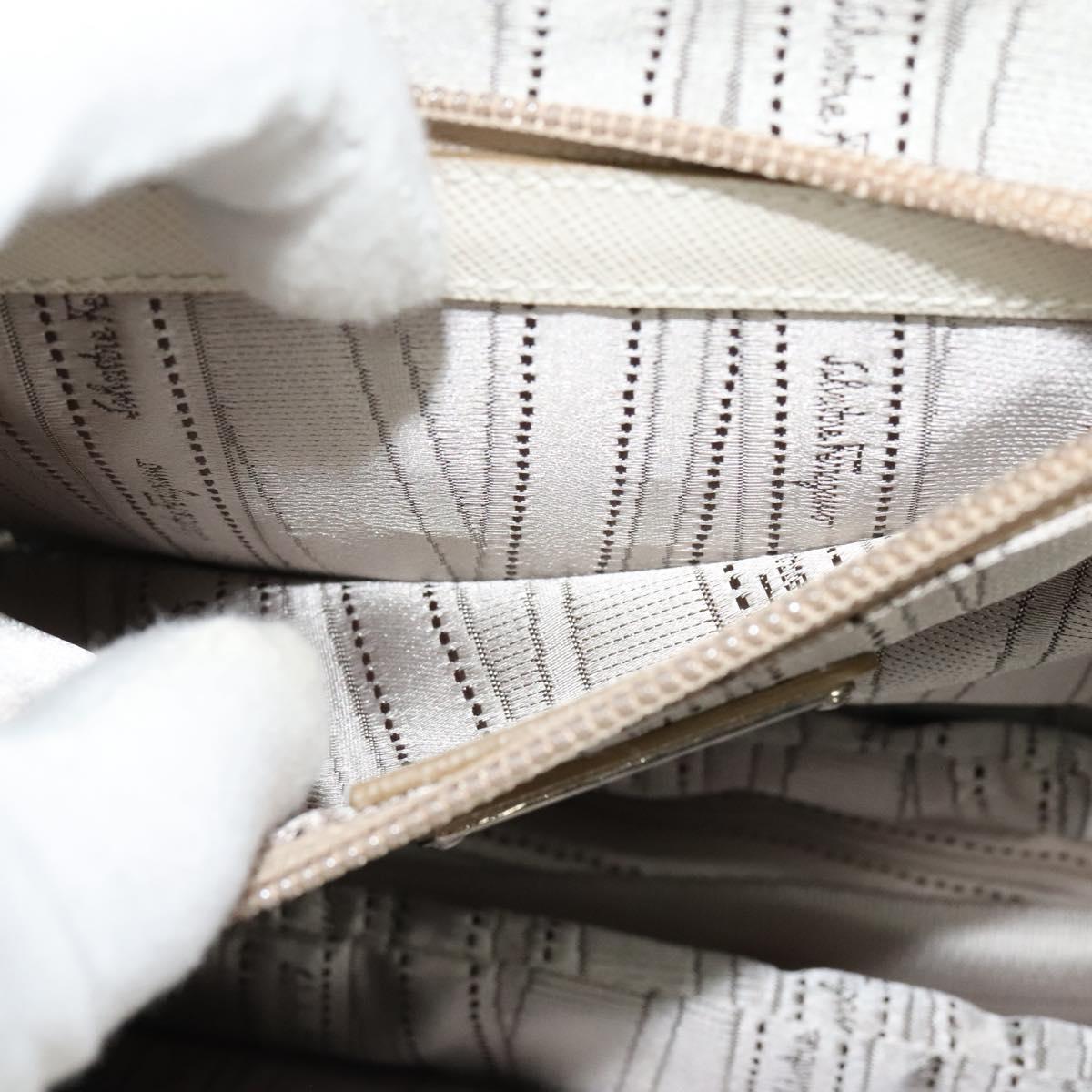 Salvatore Ferragamo Gancini Hand Bag Leather 2way White Silver Auth 117671