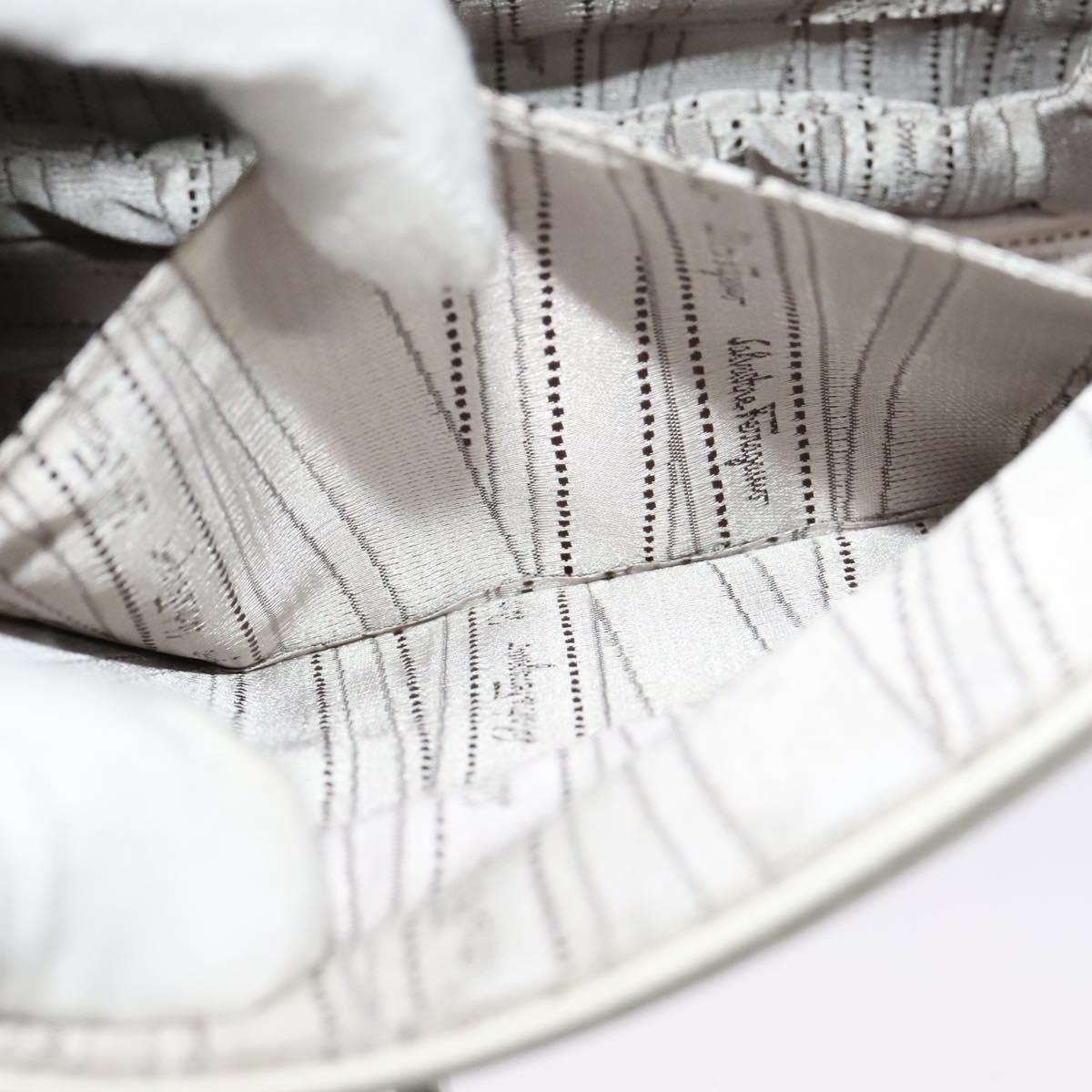 Salvatore Ferragamo Gancini Hand Bag Leather 2way White Silver Auth 117671