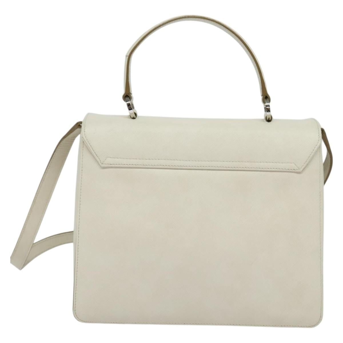 Salvatore Ferragamo Gancini Hand Bag Leather 2way White Silver Auth 117671