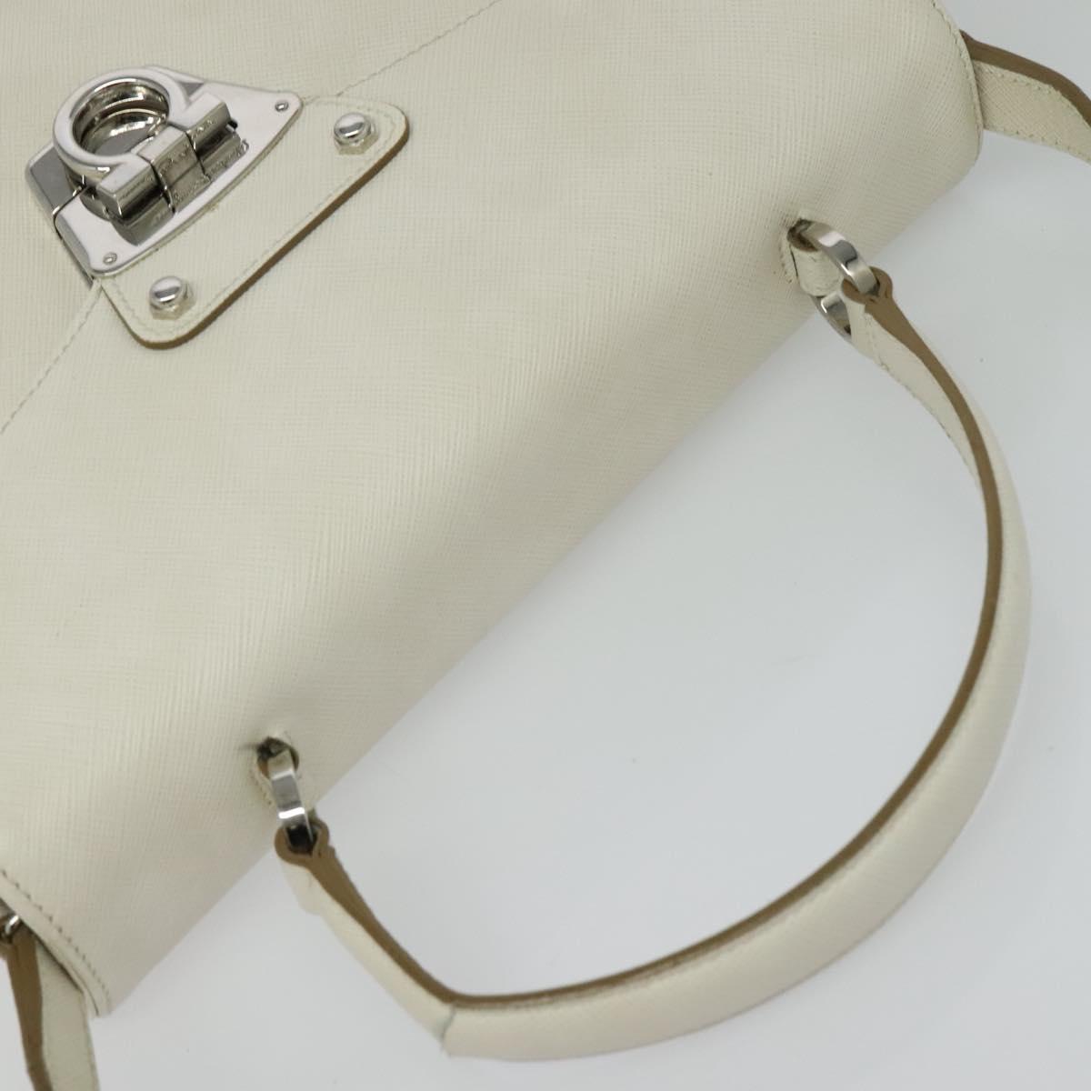 Salvatore Ferragamo Gancini Hand Bag Leather 2way White Silver Auth 117671