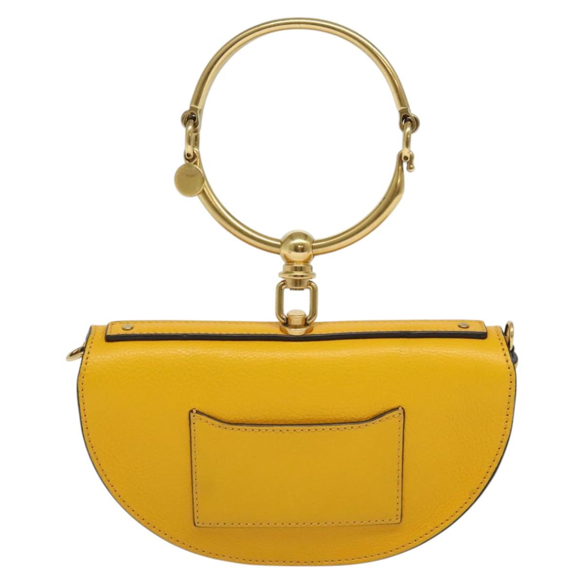 Chloe Nile Minaudière Hand Bag Leather 2way Yellow Gold Auth 117672