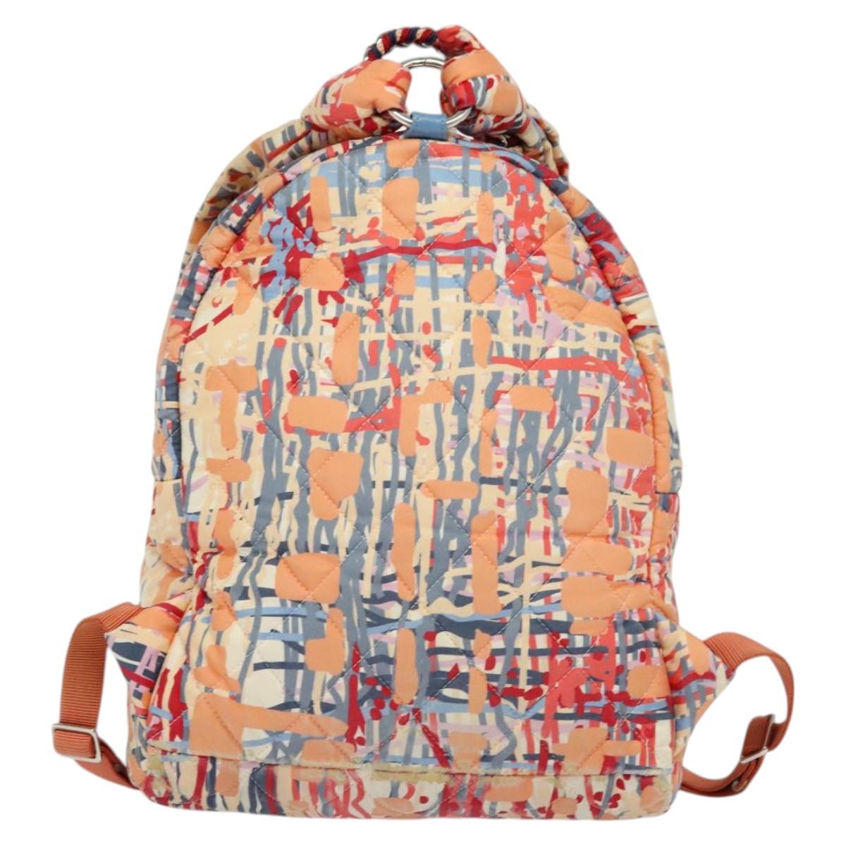 CHANEL Matelasse Backpack Cotton Orange Silver CC Auth 117675