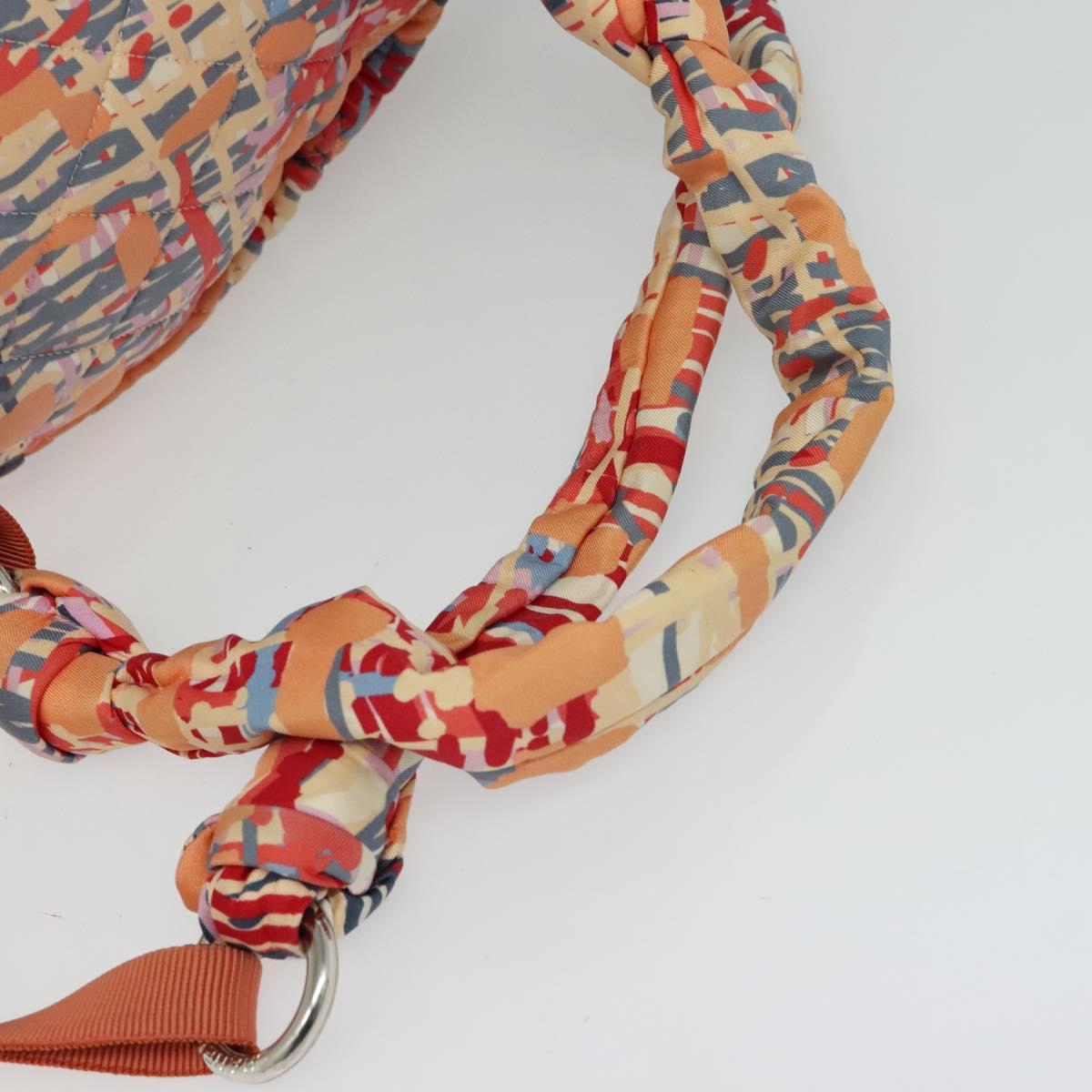 CHANEL Matelasse Backpack Cotton Orange Silver CC Auth 117675