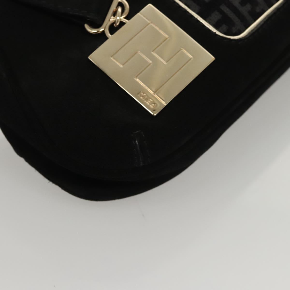 FENDI Zucchino Canvas Shoulder Bag Suede Black Auth 117694