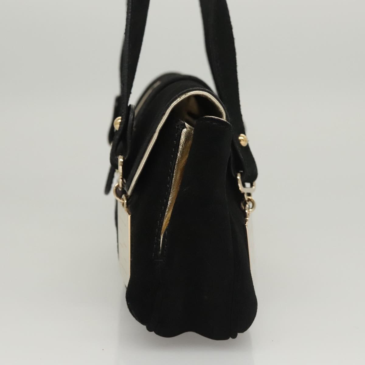 FENDI Zucchino Canvas Shoulder Bag Suede Black Auth 117694