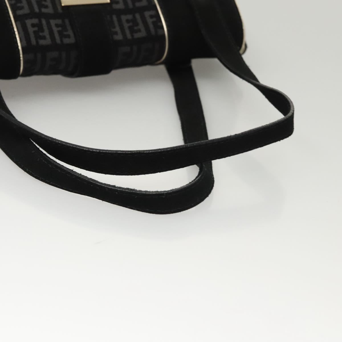 FENDI Zucchino Canvas Shoulder Bag Suede Black Auth 117694