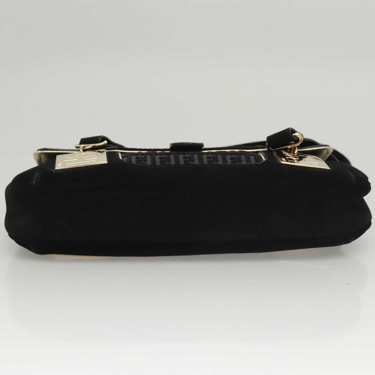 FENDI Zucchino Canvas Shoulder Bag Suede Black Auth 117694