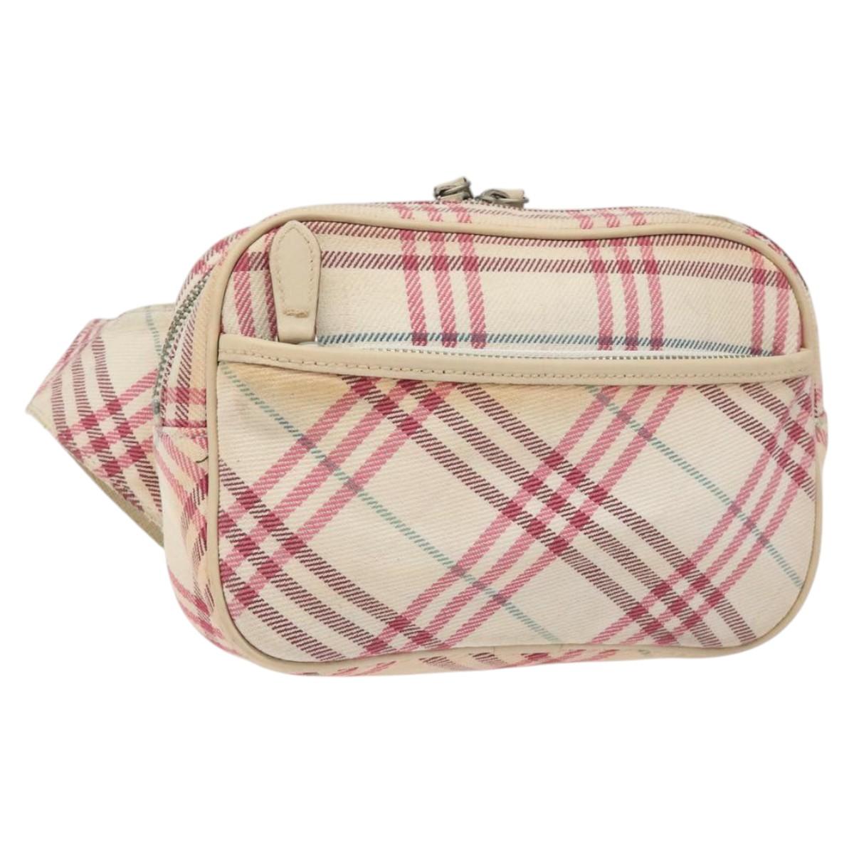 BURBERRY Nova Check Blue Label Waist bag Canvas White Pink Auth 117700