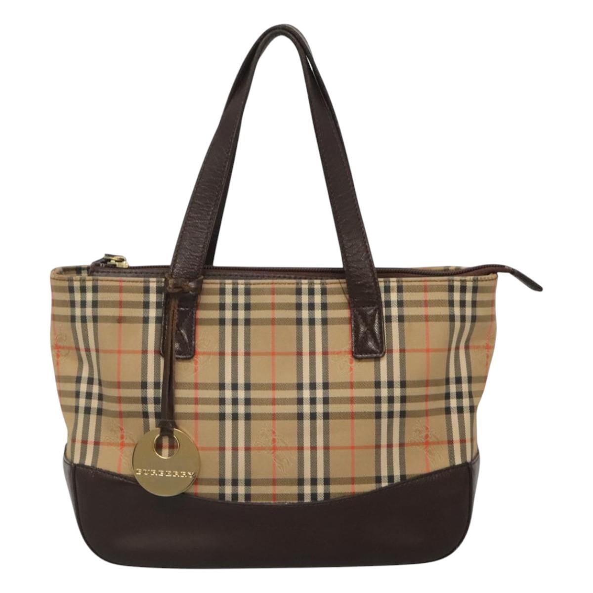 BURBERRY Nova Check Hand Bag Canvas Beige Brown Auth 117714