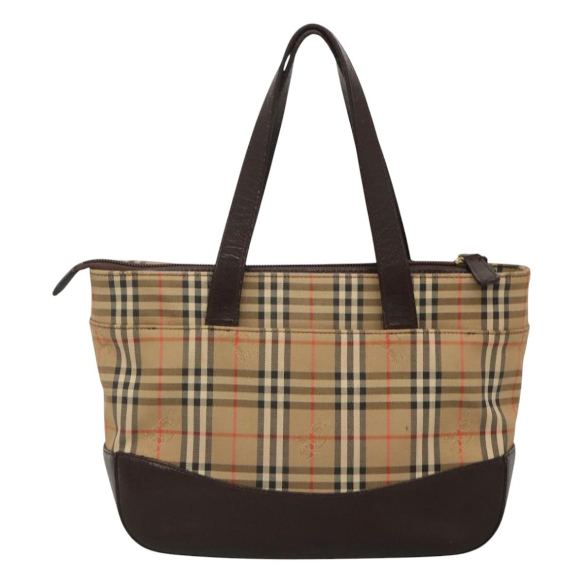 BURBERRY Nova Check Hand Bag Canvas Beige Brown Auth 117714