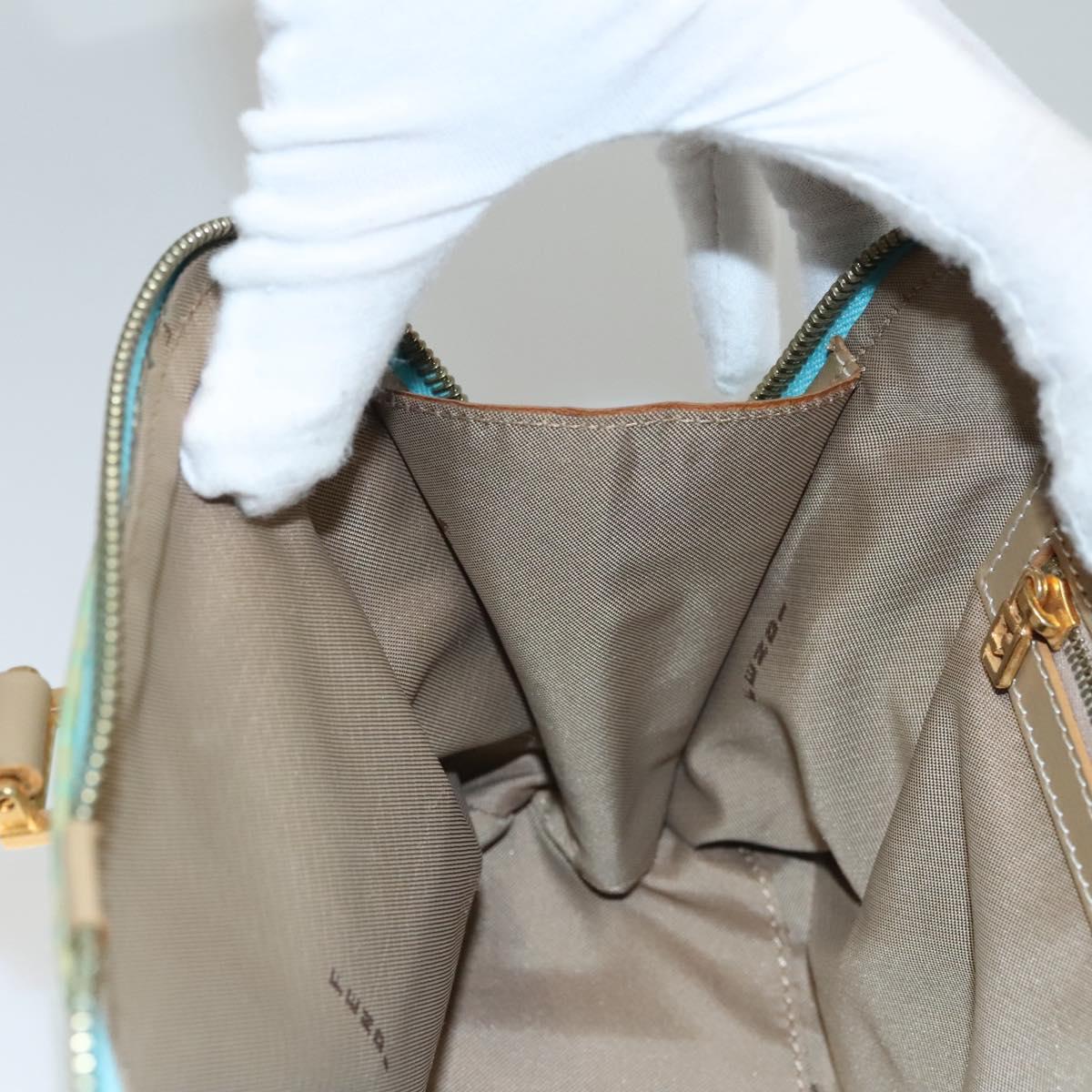 FENDI Zucchino Canvas Hand Bag Enamel Light Blue Gold Auth 117743