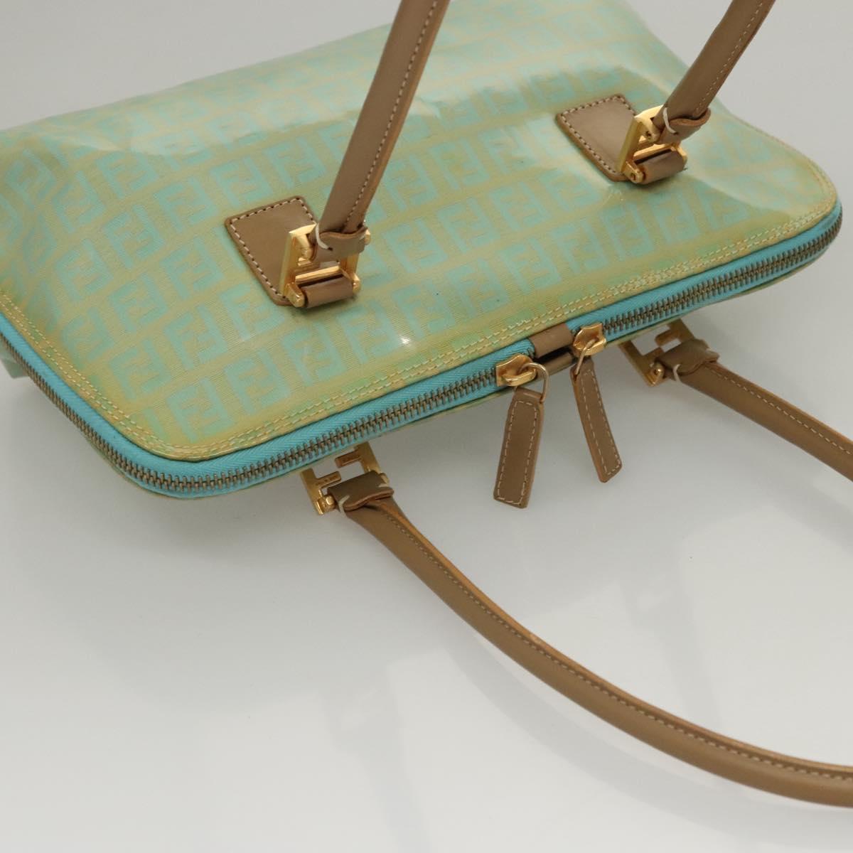 FENDI Zucchino Canvas Hand Bag Enamel Light Blue Gold Auth 117743