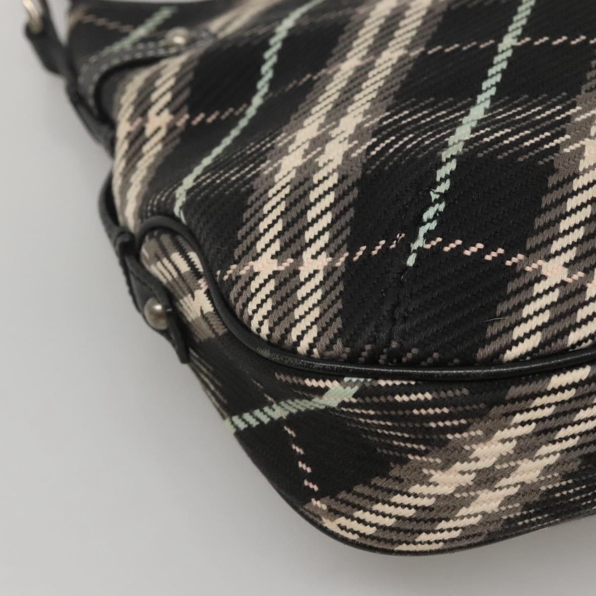 BURBERRY Nova Check Blue Label Shoulder Bag Wool Black Silver Auth 117790