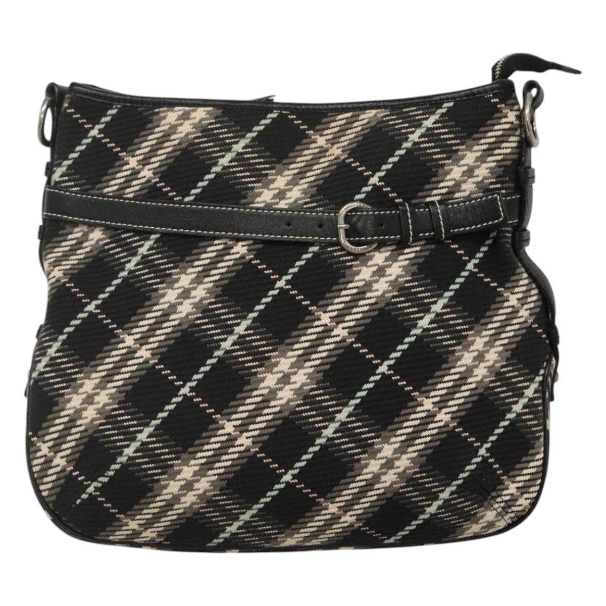 BURBERRY Nova Check Blue Label Shoulder Bag Wool Black Silver Auth 117790