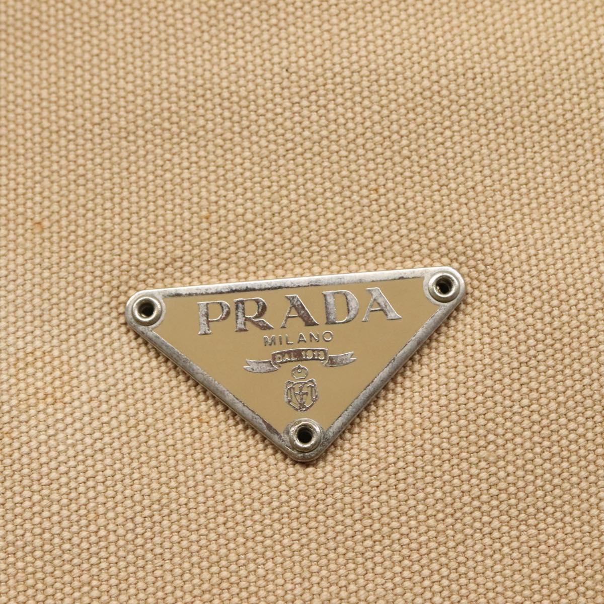 PRADA Tote Bag Canvas Beige Silver Auth 117799