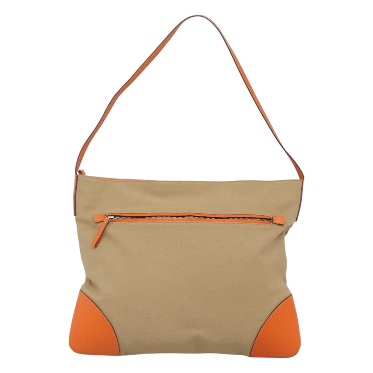 PRADA Tote Bag Canvas Beige Silver Auth 117799
