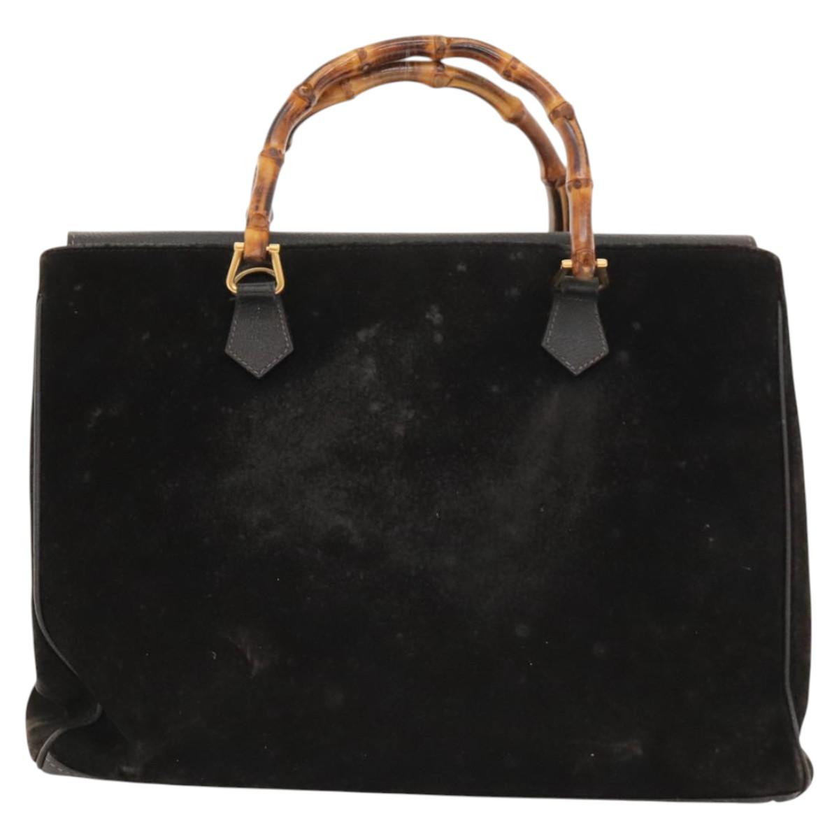 GUCCI Bamboo Hand Bag Suede 2way Black Gold 002 123 0322 Auth 117824