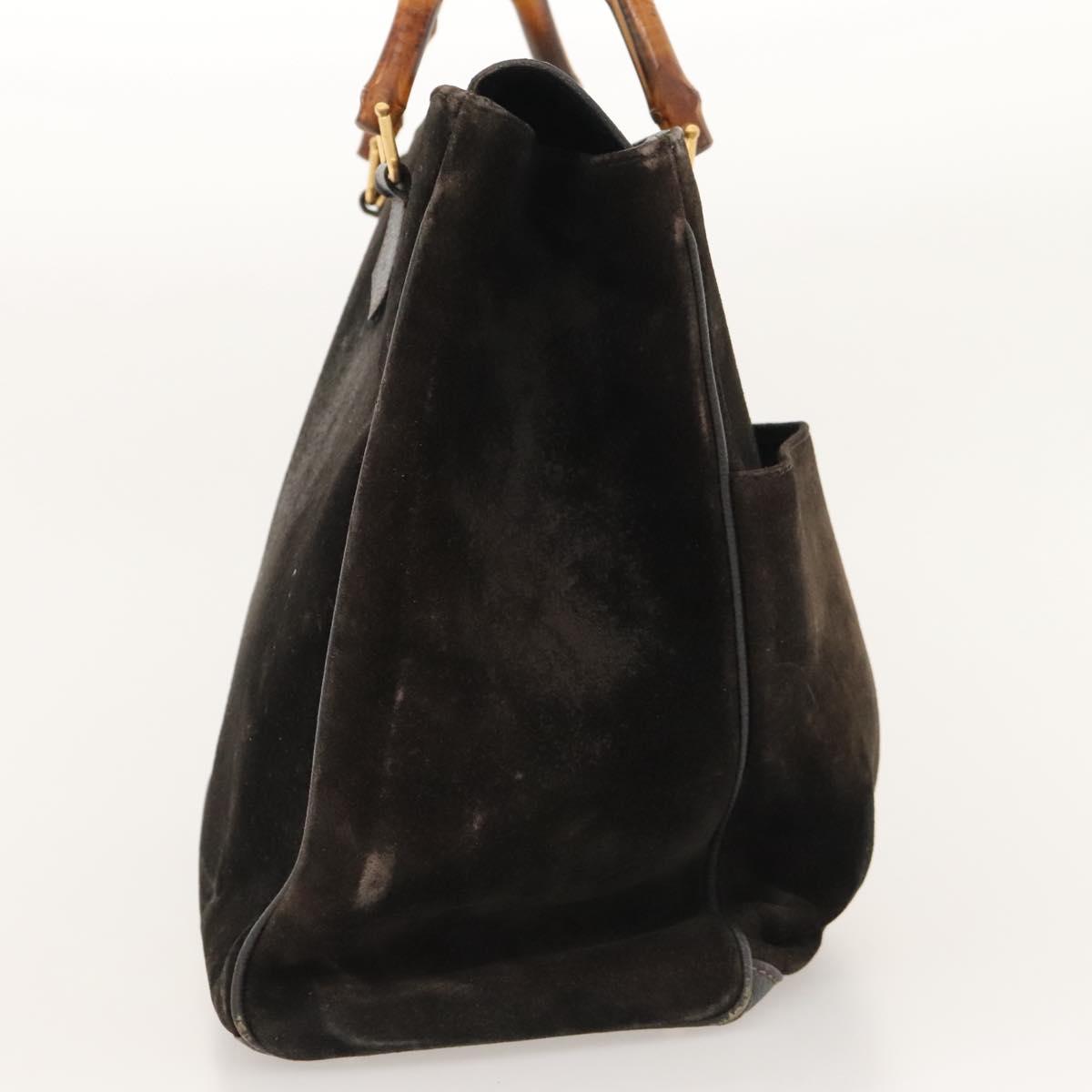 GUCCI Bamboo Hand Bag Suede 2way Black Gold 002 123 0322 Auth 117824