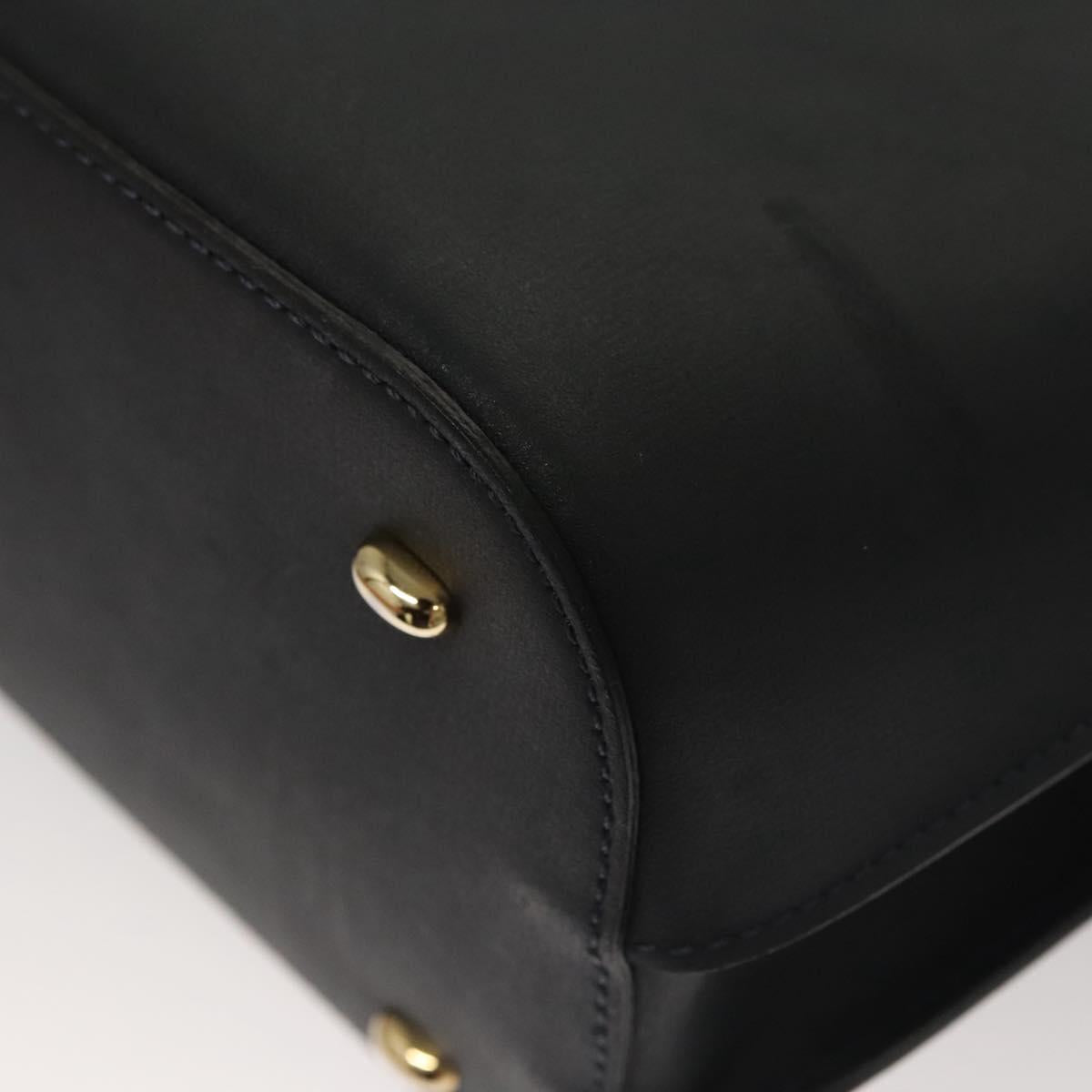 CELINE Hand Bag Leather Navy Gold Auth 117832