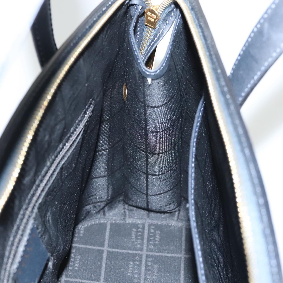 CELINE Hand Bag Leather Navy Gold Auth 117832