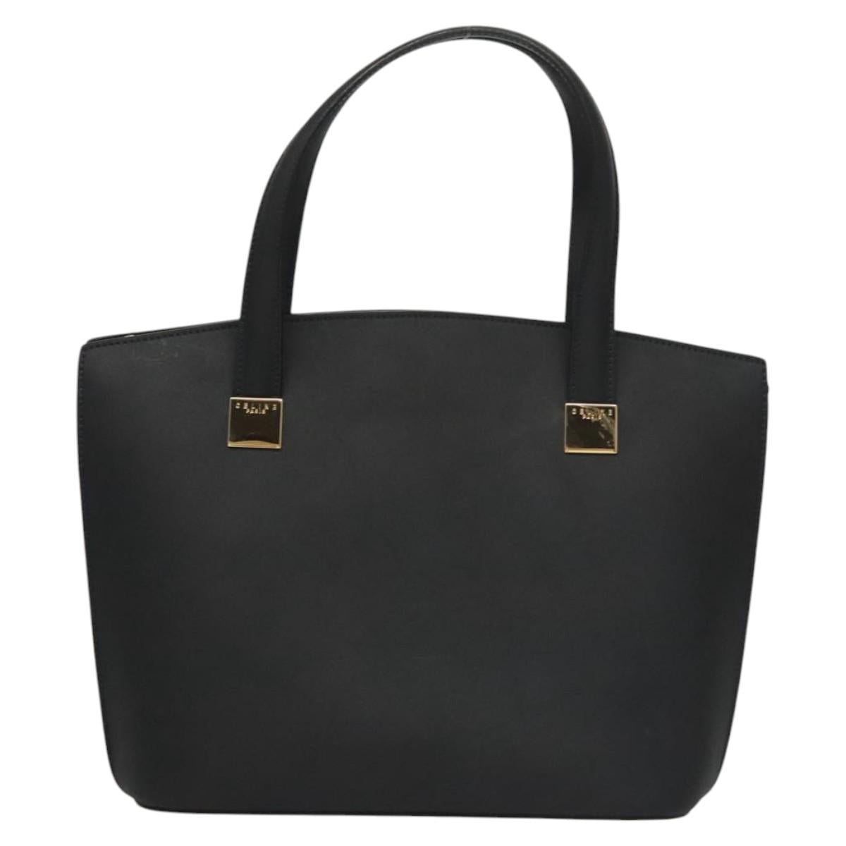 CELINE Hand Bag Leather Navy Gold Auth 117832