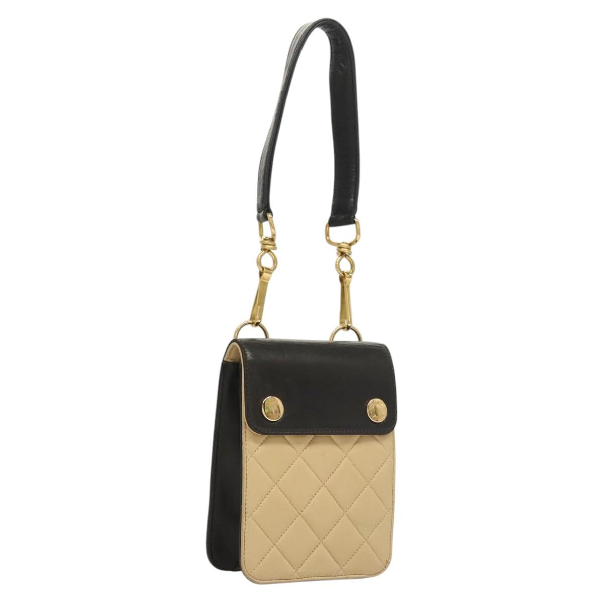 CHANEL Hand Bag Lamb Skin Beige CC Auth 117841
