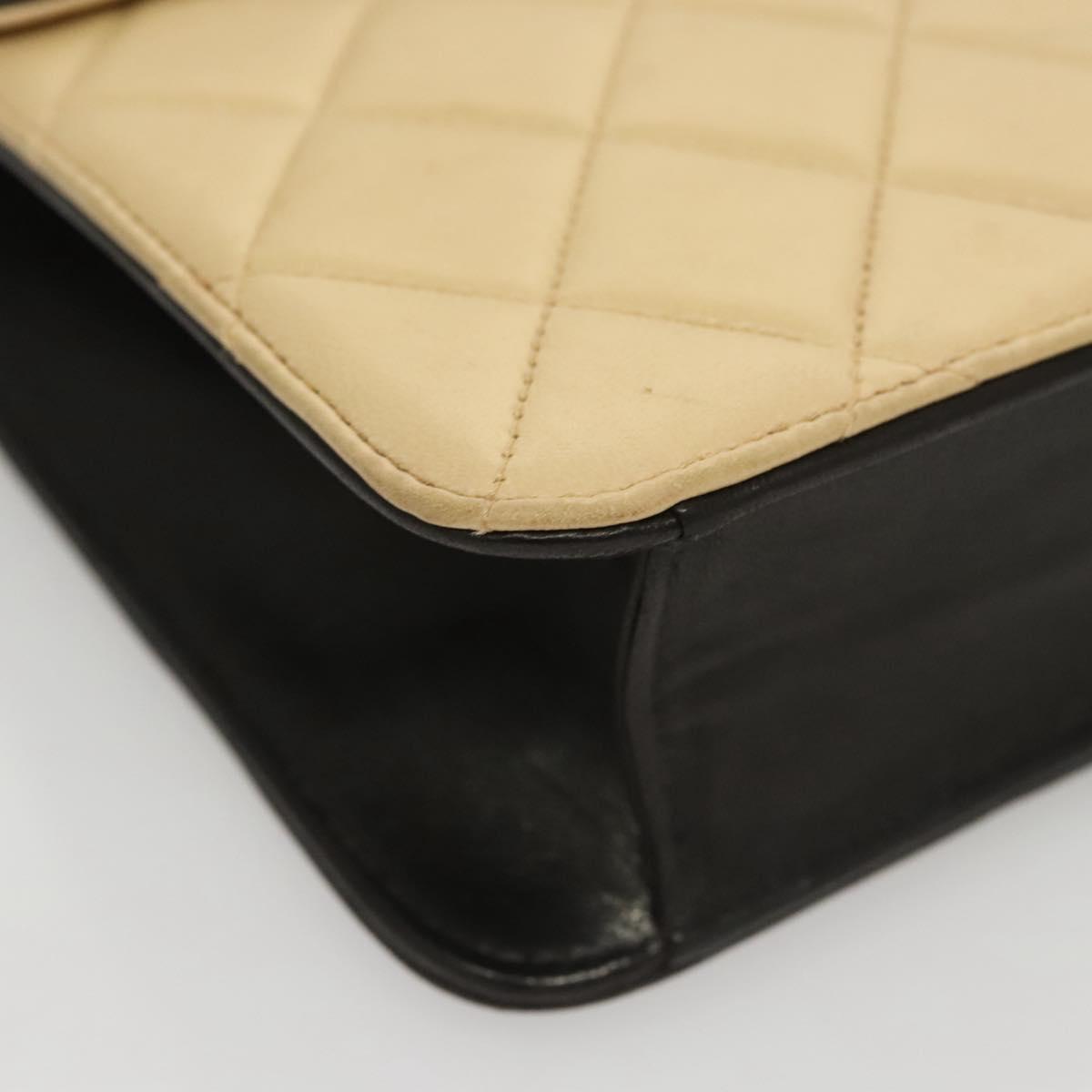 CHANEL Hand Bag Lamb Skin Beige CC Auth 117841