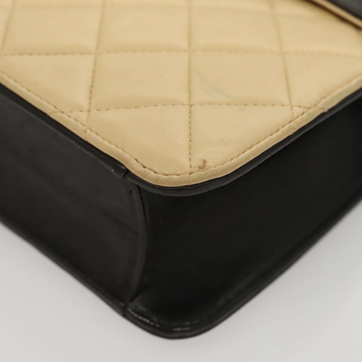 CHANEL Hand Bag Lamb Skin Beige CC Auth 117841