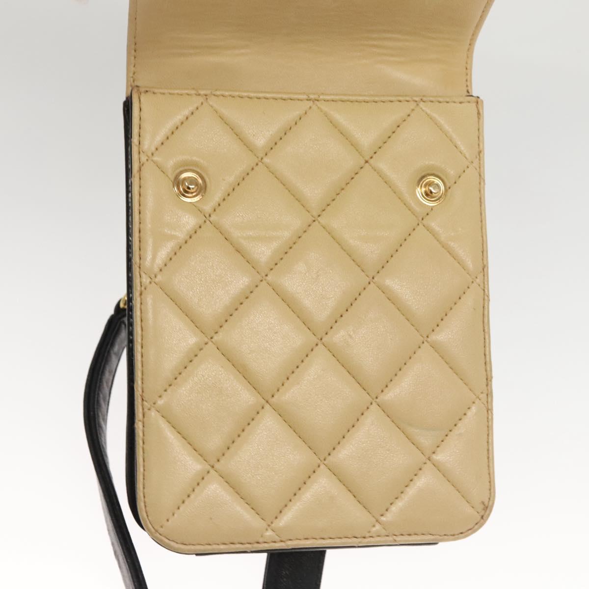 CHANEL Hand Bag Lamb Skin Beige CC Auth 117841