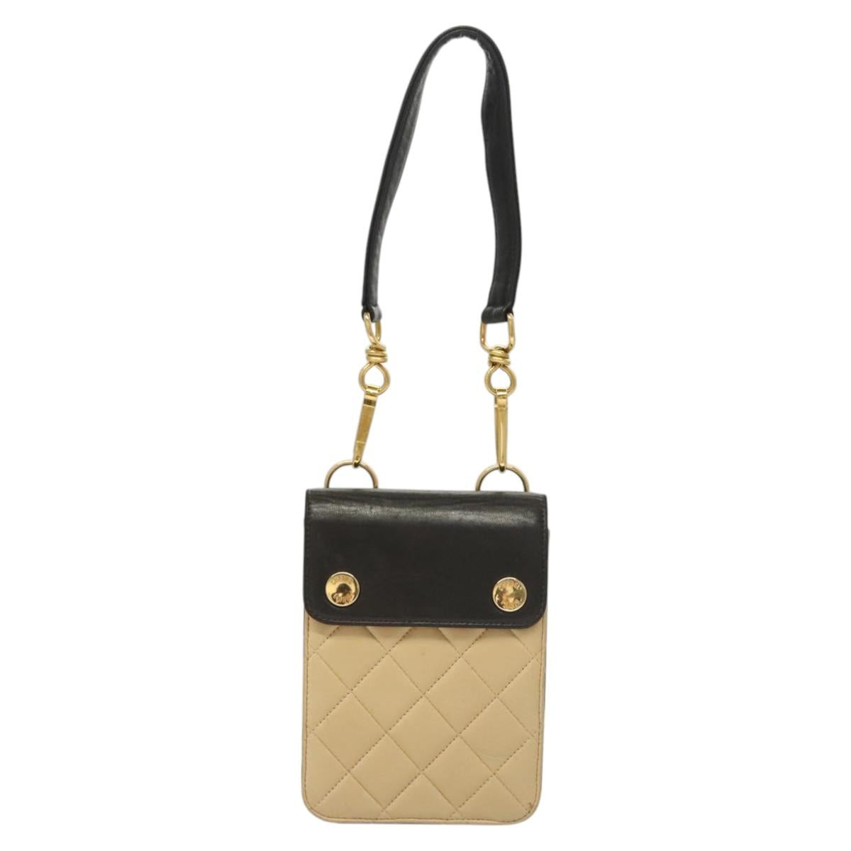 CHANEL Hand Bag Lamb Skin Beige CC Auth 117841