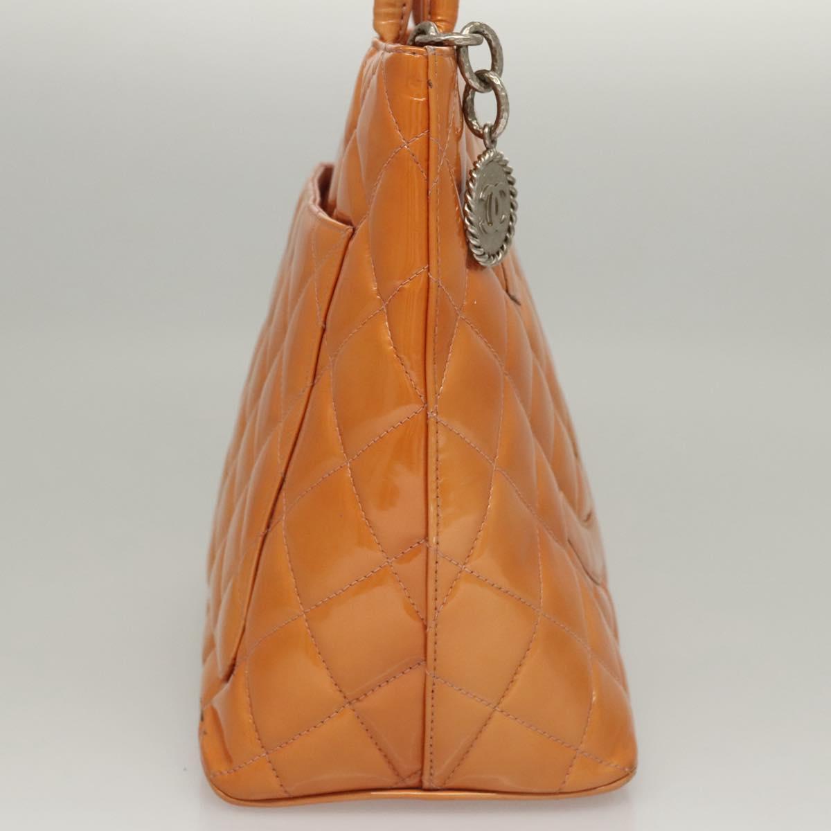 CHANEL Standard Tote Bag Patent leather Beige CC Auth 117843