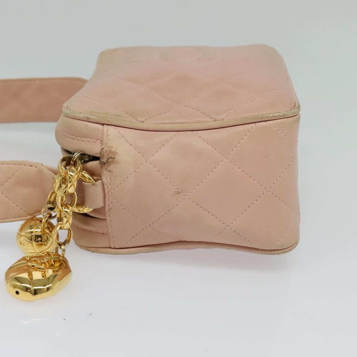 CHANEL Matelasse Shoulder Bag Lamb Skin Pink CC Auth 117845