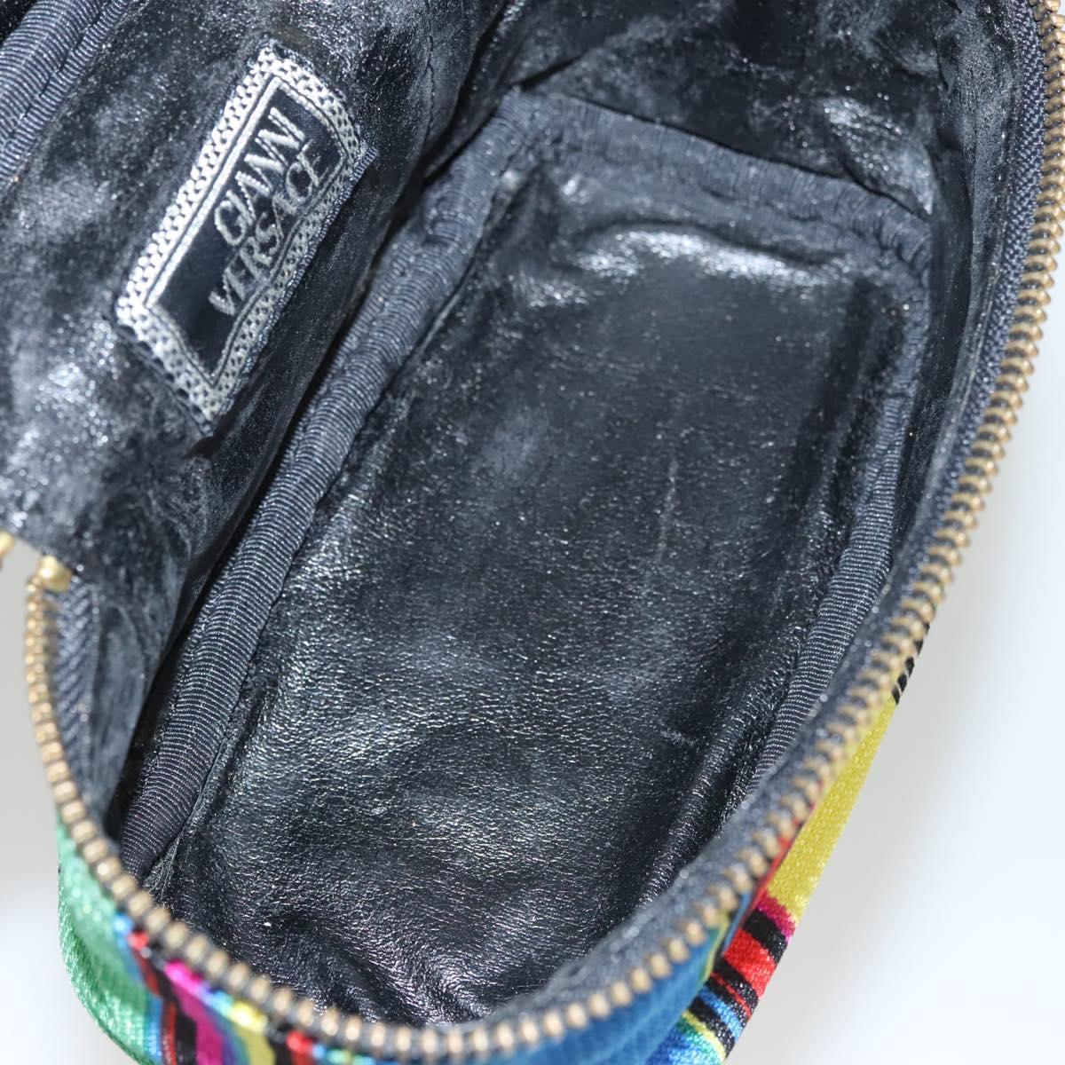 Gianni Versace Vanity Pouch Canvas Multicolor Gold Auth 117852
