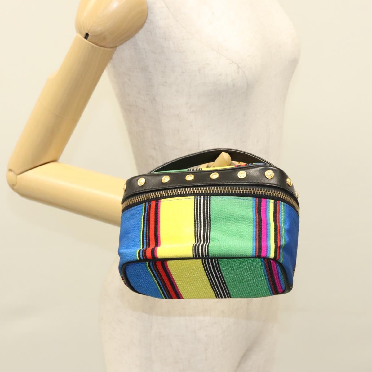 Gianni Versace Vanity Pouch Canvas Multicolor Gold Auth 117852