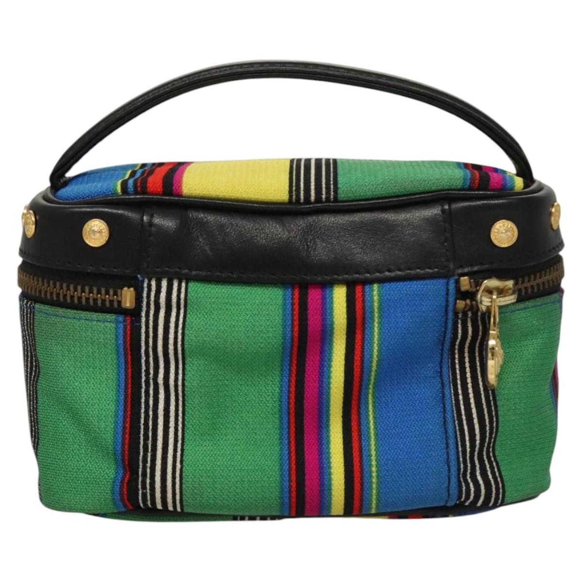 Gianni Versace Vanity Pouch Canvas Multicolor Gold Auth 117852