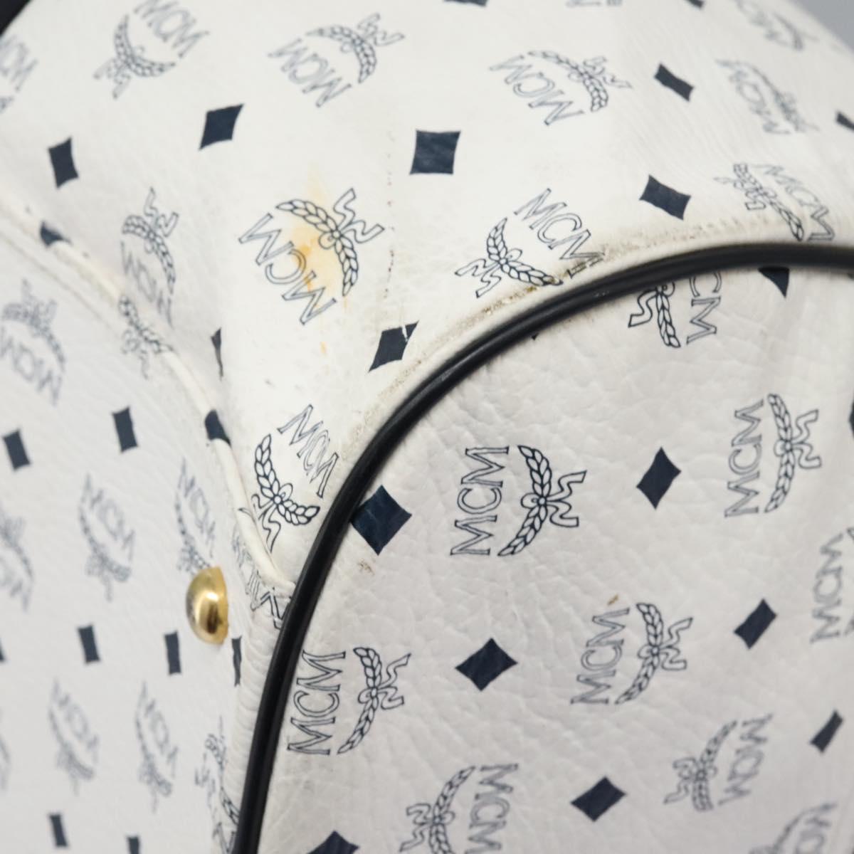 MCM Logogram Vicetos Boston Bag PVC Leather 2way White Gold Auth 117855