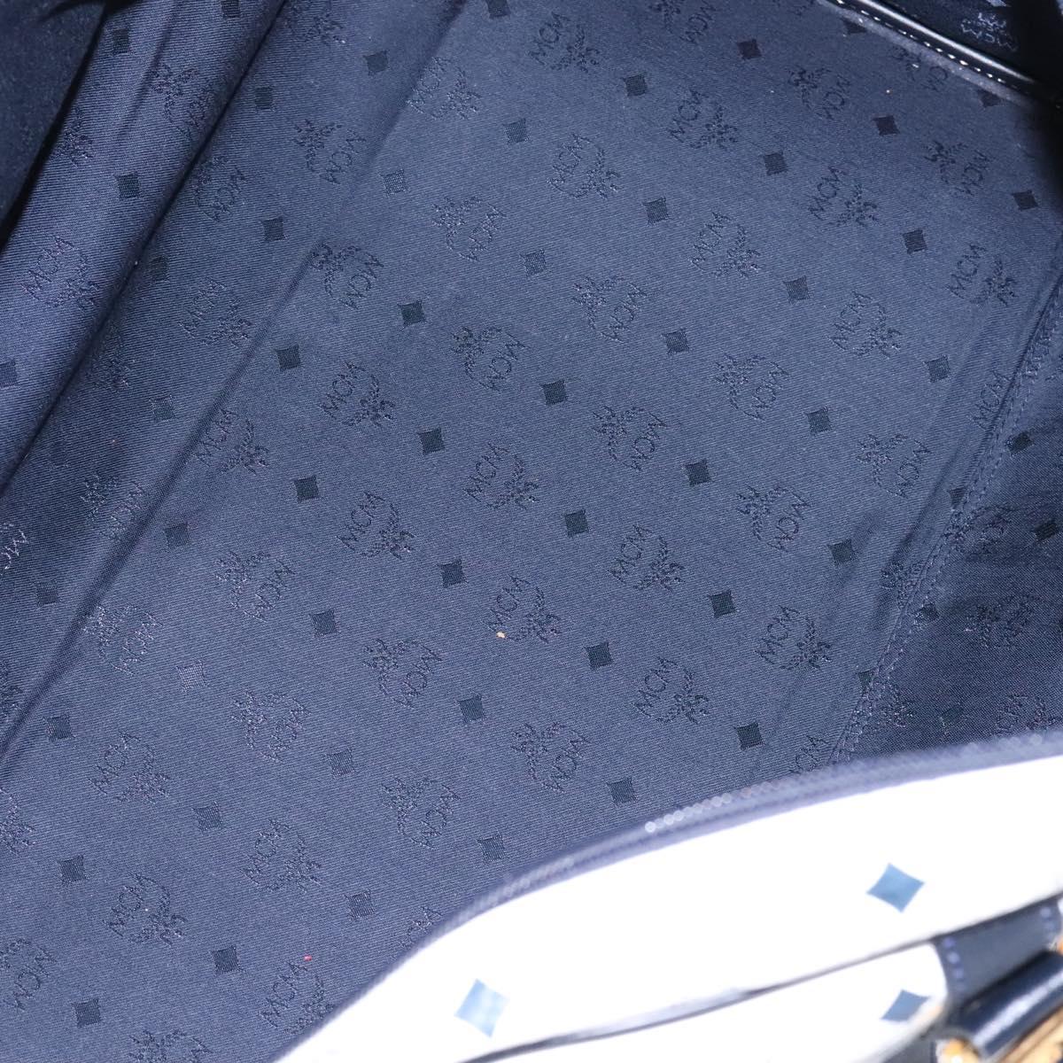 MCM Logogram Vicetos Boston Bag PVC Leather 2way White Gold Auth 117855