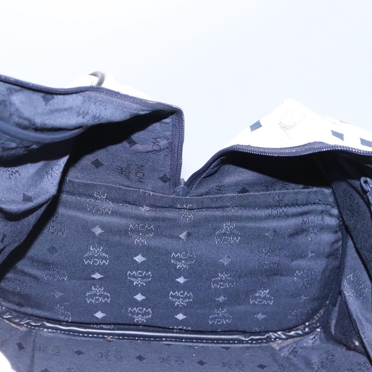 MCM Logogram Vicetos Boston Bag PVC Leather 2way White Gold Auth 117855