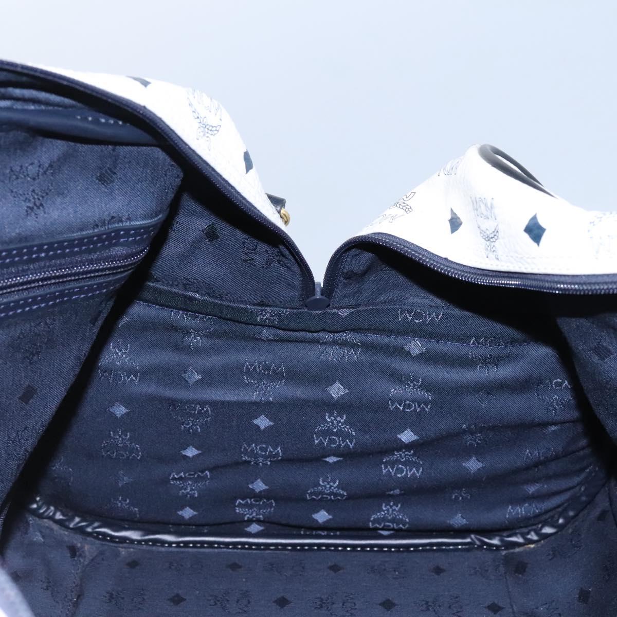 MCM Logogram Vicetos Boston Bag PVC Leather 2way White Gold Auth 117855