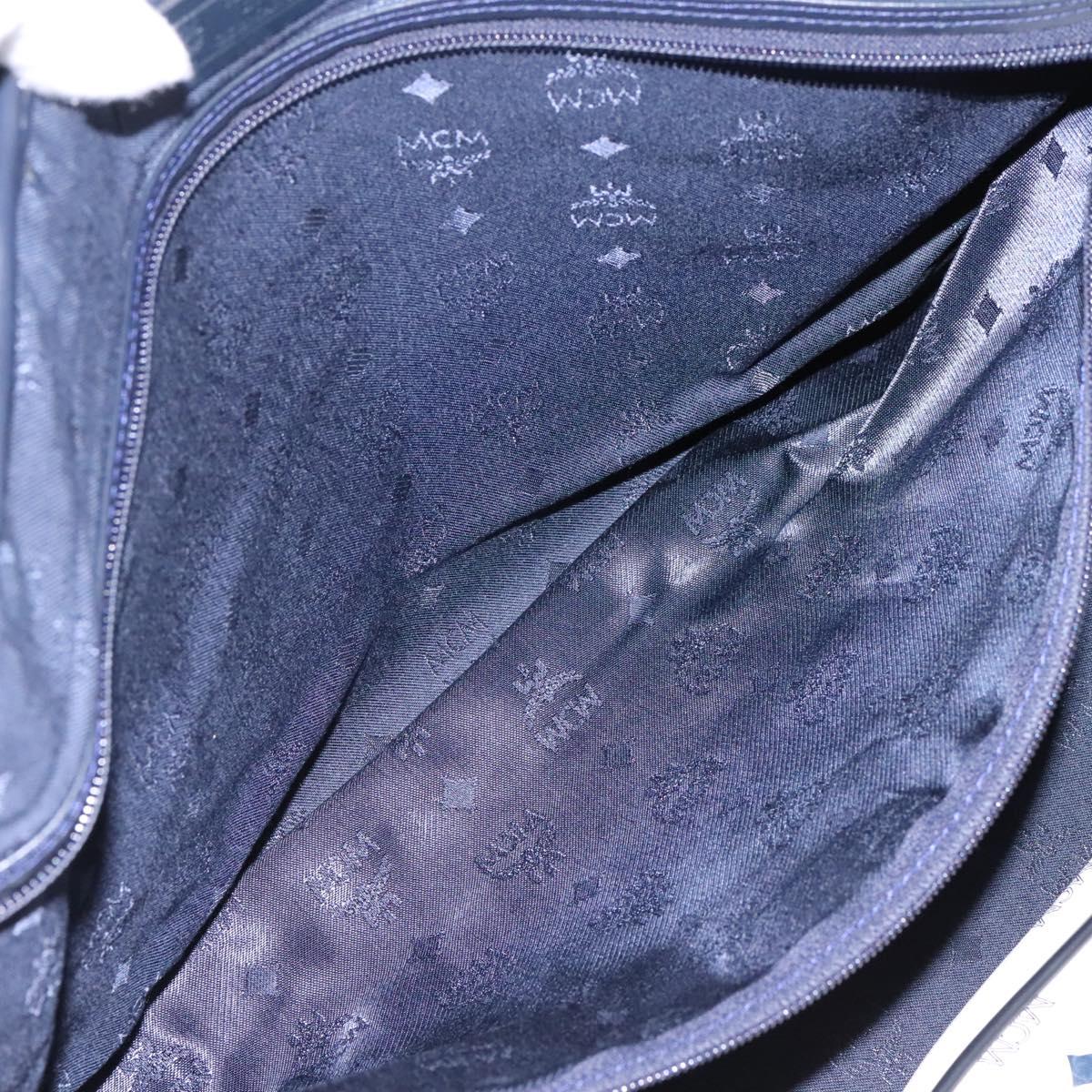 MCM Logogram Vicetos Boston Bag PVC Leather 2way White Gold Auth 117855