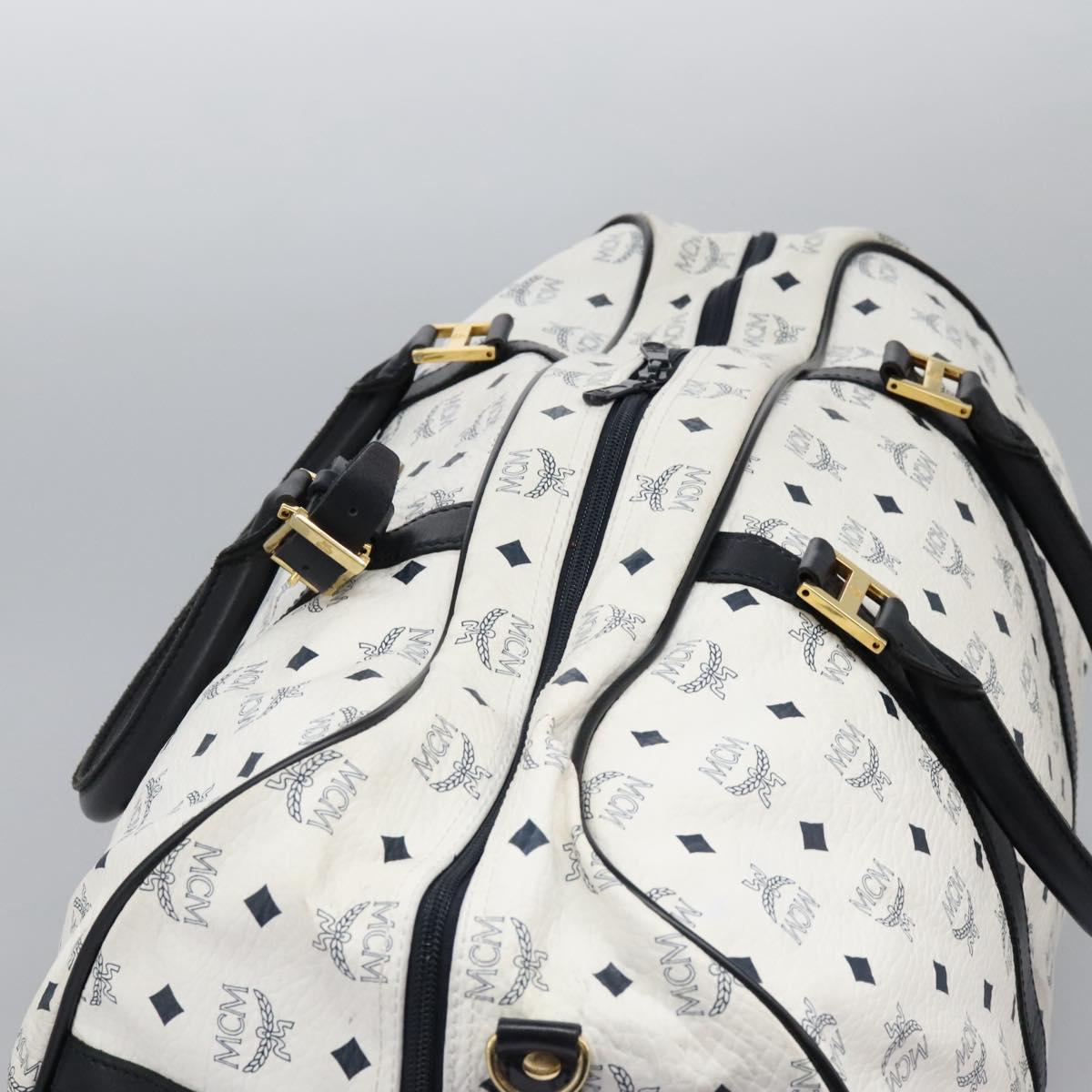 MCM Logogram Vicetos Boston Bag PVC Leather 2way White Gold Auth 117855