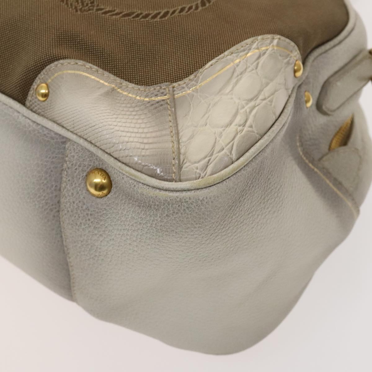 PRADA Hand Bag Canvas 2way Beige Gold Auth 117858